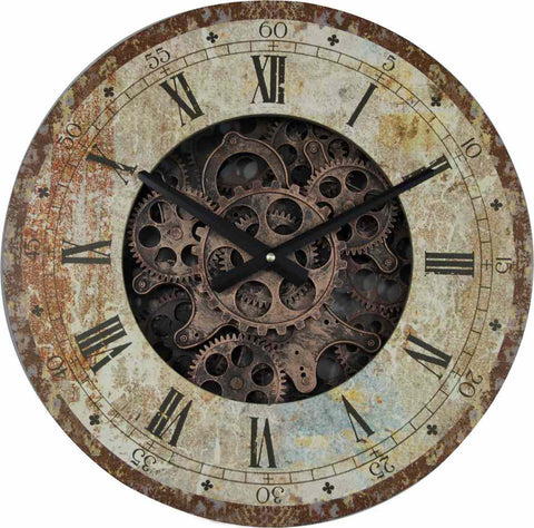 Rusty Vintage 44 Cm Roman Numeral Gear Wall Clock