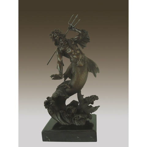 Neptune Statue Bronze On Marble Base