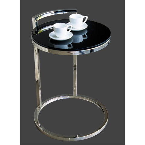 Azda Mirror Polished Stainless Steel Side Table with Black Tempered Glass