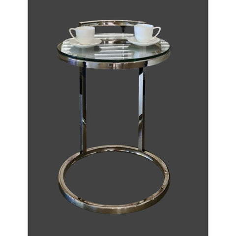 Azda Mirror Polished Stainless Steel Side Table Clear Glass Top