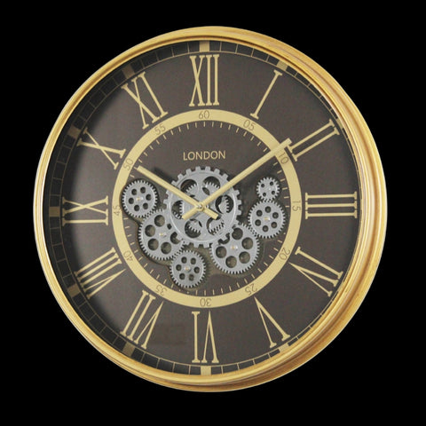 London 54.5 Cm Classic Gold Roman Numeral Moving Gold Gear Wall Clock