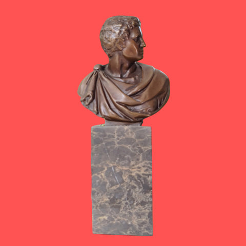 Bronze Sculpture Of  Caesar Augustus Bust On Marble Base, Art,  Gift, Bookend