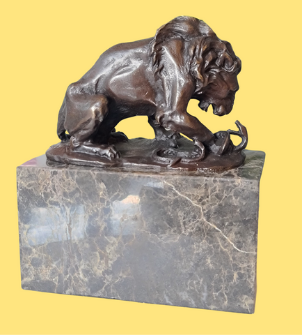 Snake & Lion Bronze Sculpture on marble base