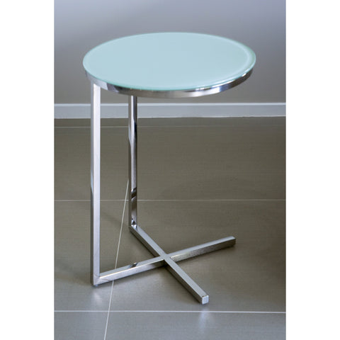 Zara Mirror Polished Stainless Steel Side Table with White Tempered Glass