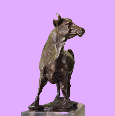 Cow Bronze Sculpture Handcrafted Deco Art On Marble