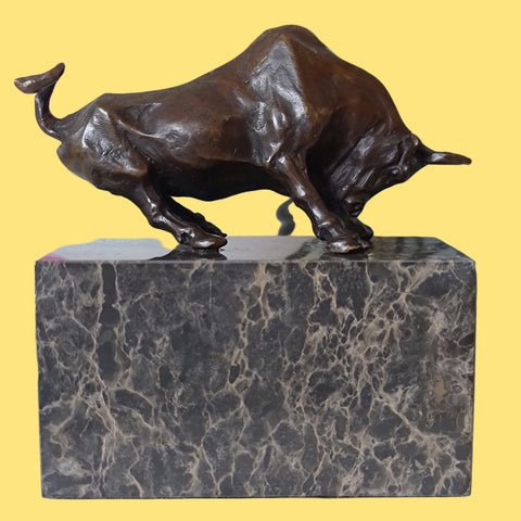  Bronze Statue Bull Fighting Sculpture on Marble Base