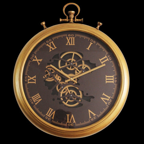 62 Cm Roman Numeral Vintage Gold Moving Gear Wall Clock