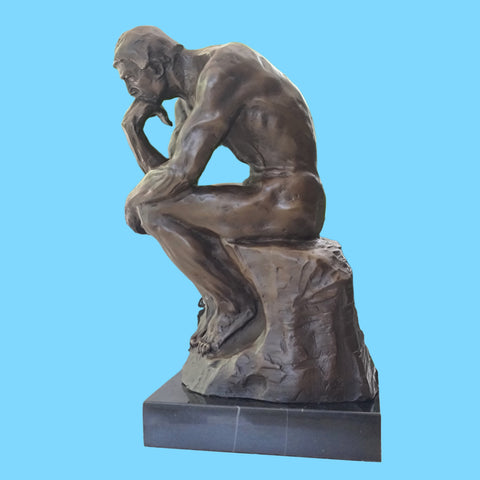 Elegant Bronze Marble Base Statue Rodin`s The Thinker Sculpture Art Figure.