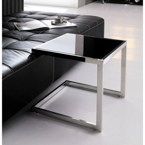 Malie Polished Stainless Steel Sid Table with Black Tempered Glass