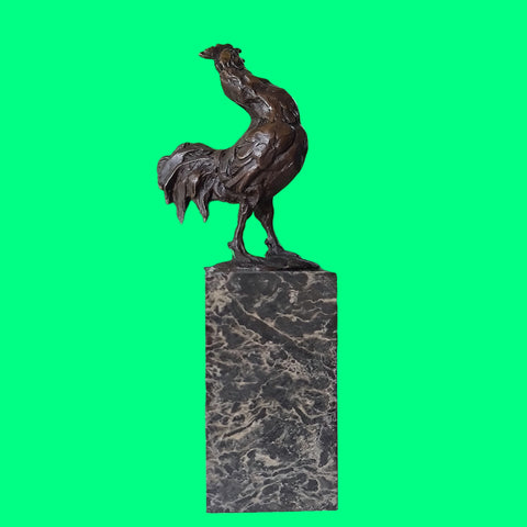 Rooster Bronze Sculpture on Marble Top