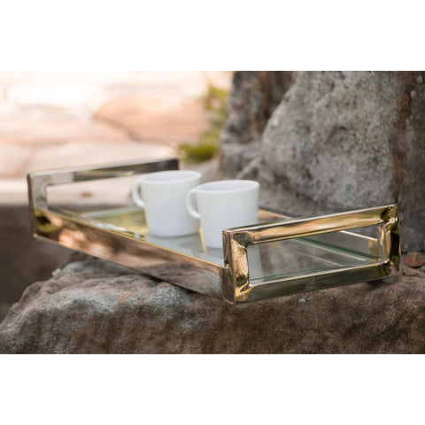 Siti Mirror Polished Stainless Steel Tray with Clear Tempered Glass