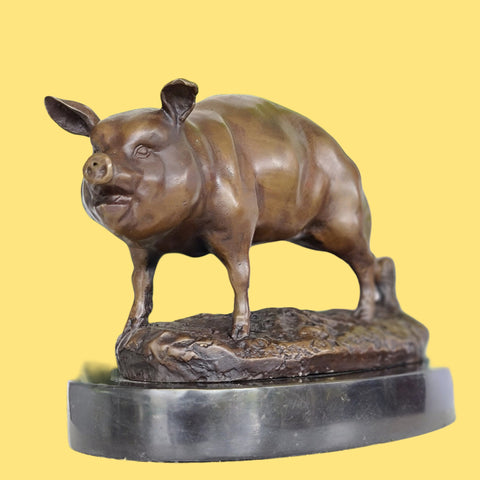 Early 20th Century French Bronze Pig Sculpture On Marble Base