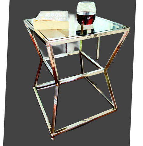 Soma Polished Stainless Steel Side Table with Clear Tempered Glass