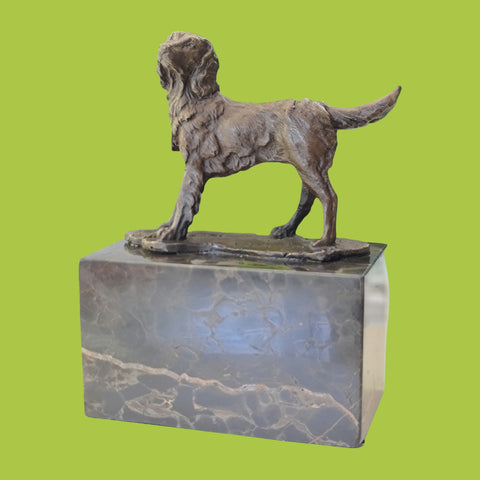 Spaniel Dog Solid Bronze Sculpture on Marble Base