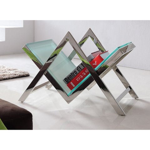 Ezo Polished Stainless Steel Book Stand with White Tempered Glass