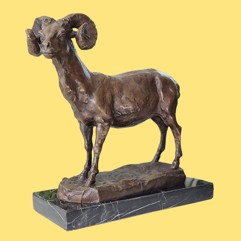 Ibex, Wild Mountain Goat, Steinbock, Bouquetin Bronze Sculpture