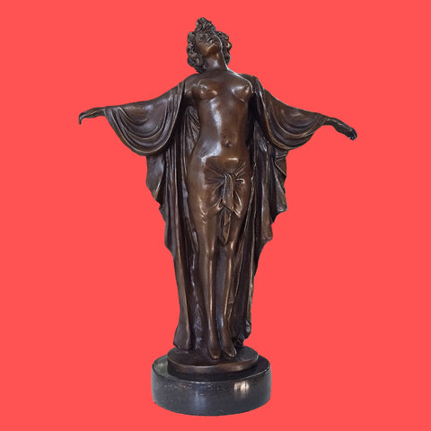 Solid Bronze Nude Open Arms Woman Statue Sculpture Art