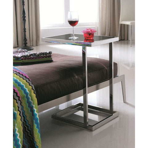 Stella Mirror Polished Stainless Steel Side Table with Black Tempered Glass