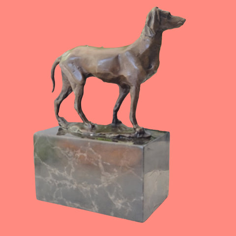 Bronze Hunting Dog / Hound Sculpture Marble Base