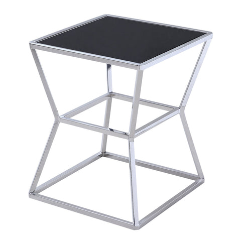 Soma Polished Stainless Steel Side Table with Black Tempered Glass