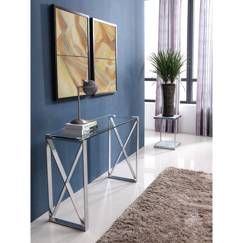 Tara Polished Stainless Steel Console with Clear Glass Top