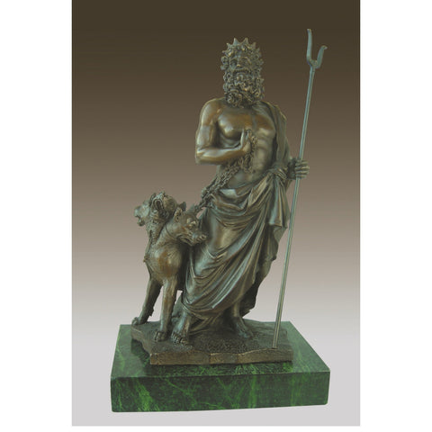 Bronze Sculpture of Neptune & Three Headed Dog on Marble Base