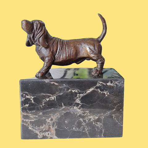 Duchshunt Dog Figurine Bronze Sculpture On Marble Base