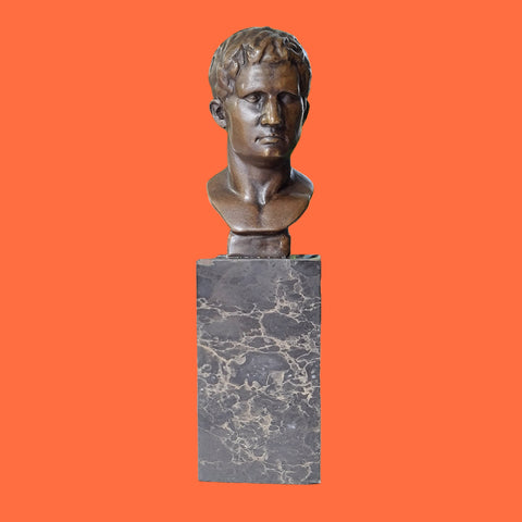 Bronze Sculpture Of Augustus Bust On Marble Base