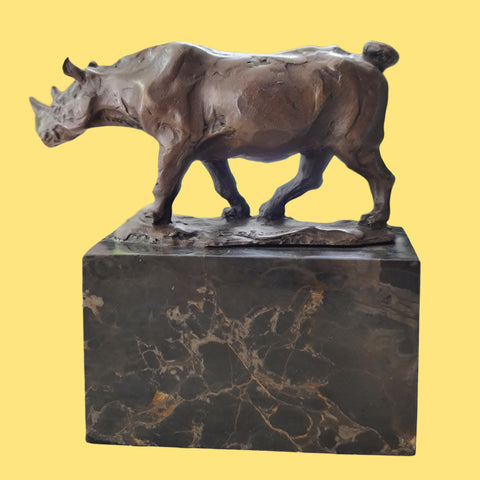 Rhinoceros Rhino Bronze Sculpture Art Deco Style Gift On Marble