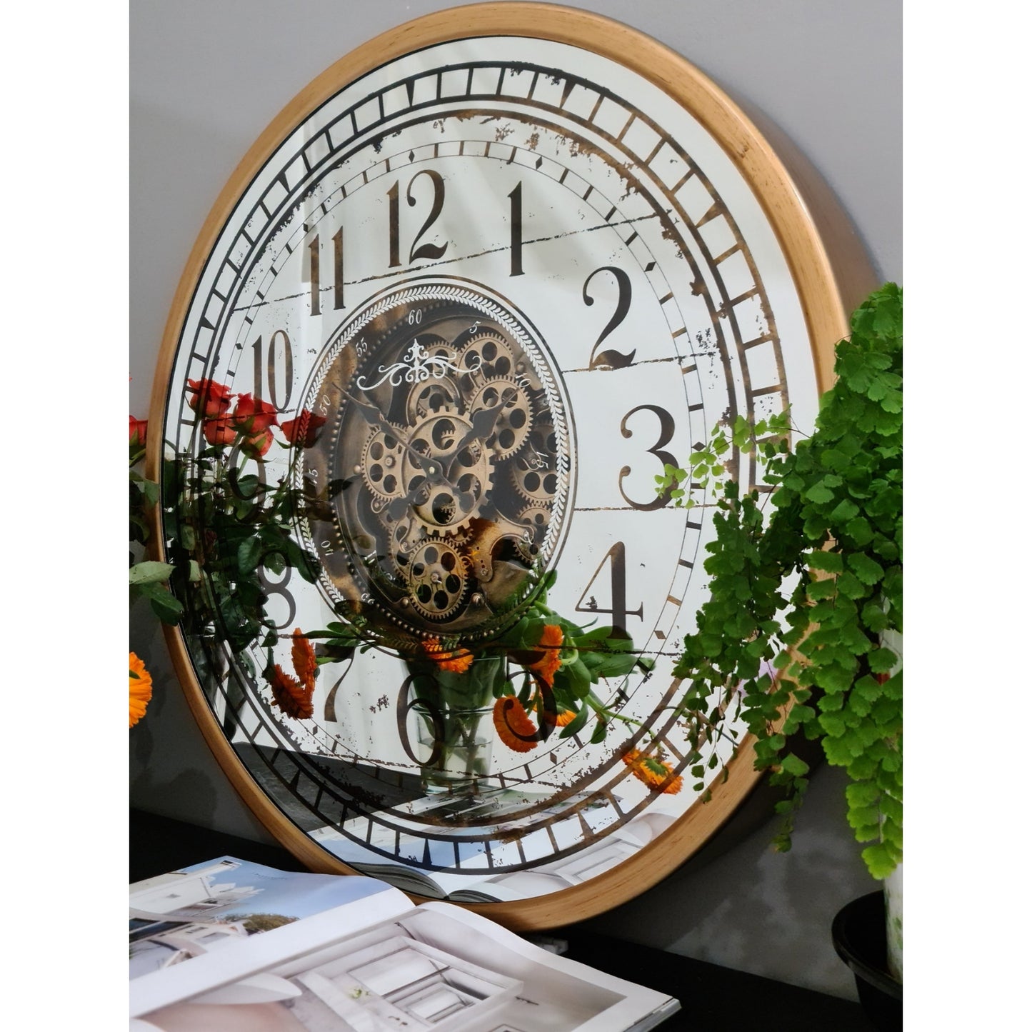 80 Cm Gold Mirror Moving Gear Wall clock