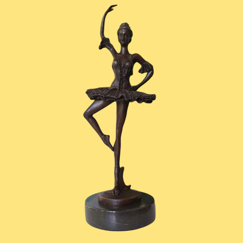 Ballerina Bronze Sculpture Of Dancing Woman On Marble Base