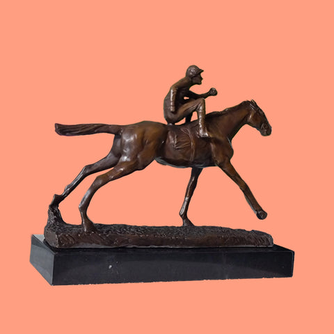 Horse & Jockey Bronze Statue on Marble Base