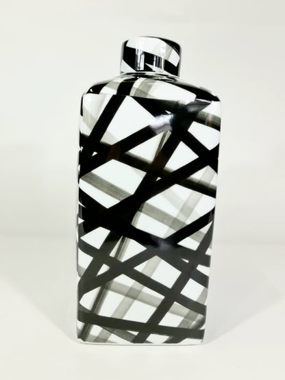 Large Hand painted-Black and White Container, Graphic Black Strips