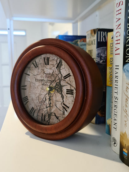 19 Cm Champs Elysee France Antique Wooden Table Clock