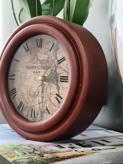 19 Cm Champs Elysee France Antique Wooden Table Clock