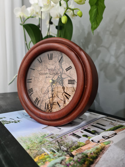 19 Cm Champs Elysee France Antique Wooden Table Clock